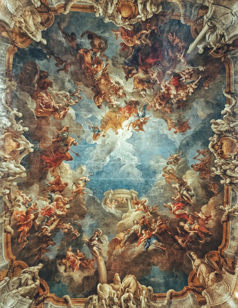 a painting of a ceiling with many people on it