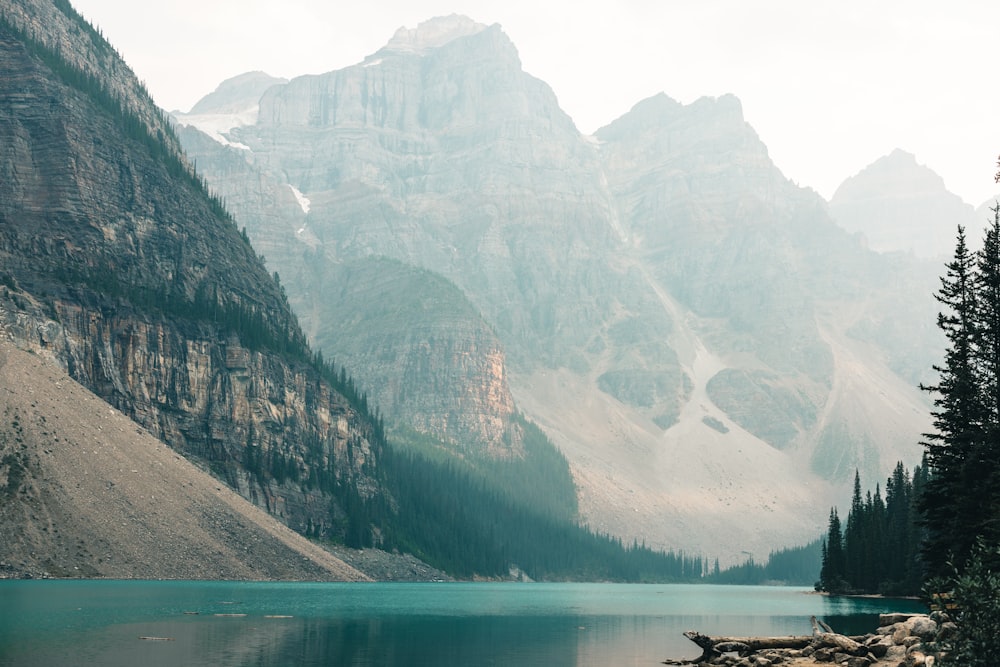 a mountain lake surrounded by trees and mountains