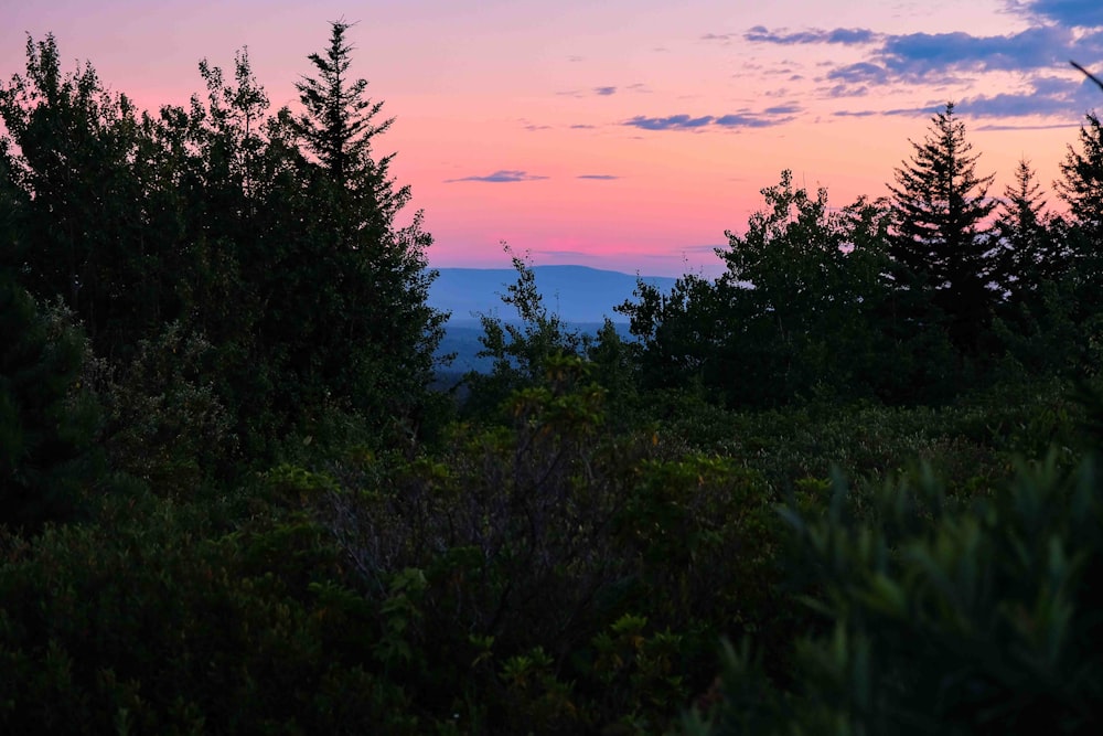 Le soleil se couche sur les montagnes au loin