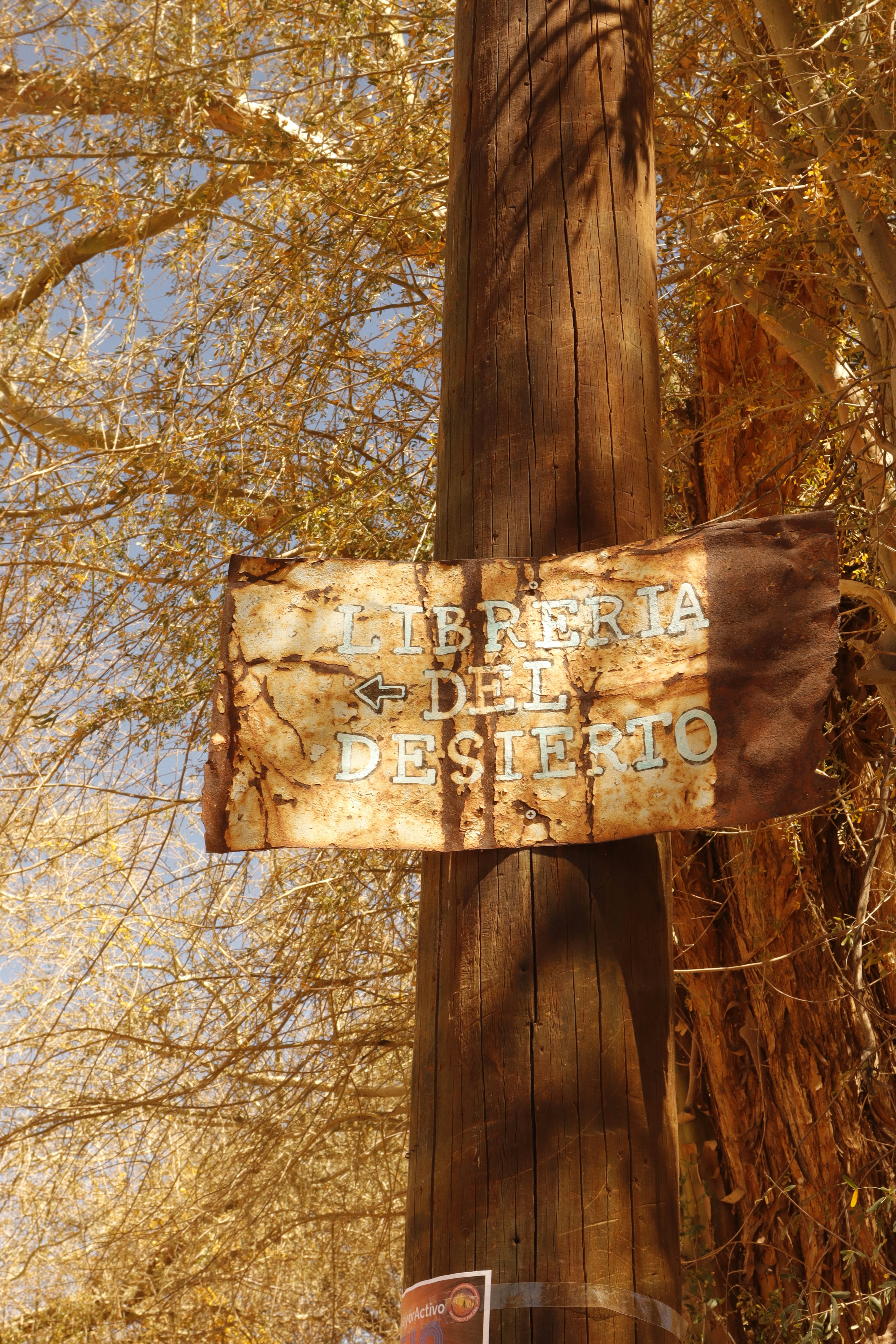 eine Holzstange mit einem daran befestigten Schild