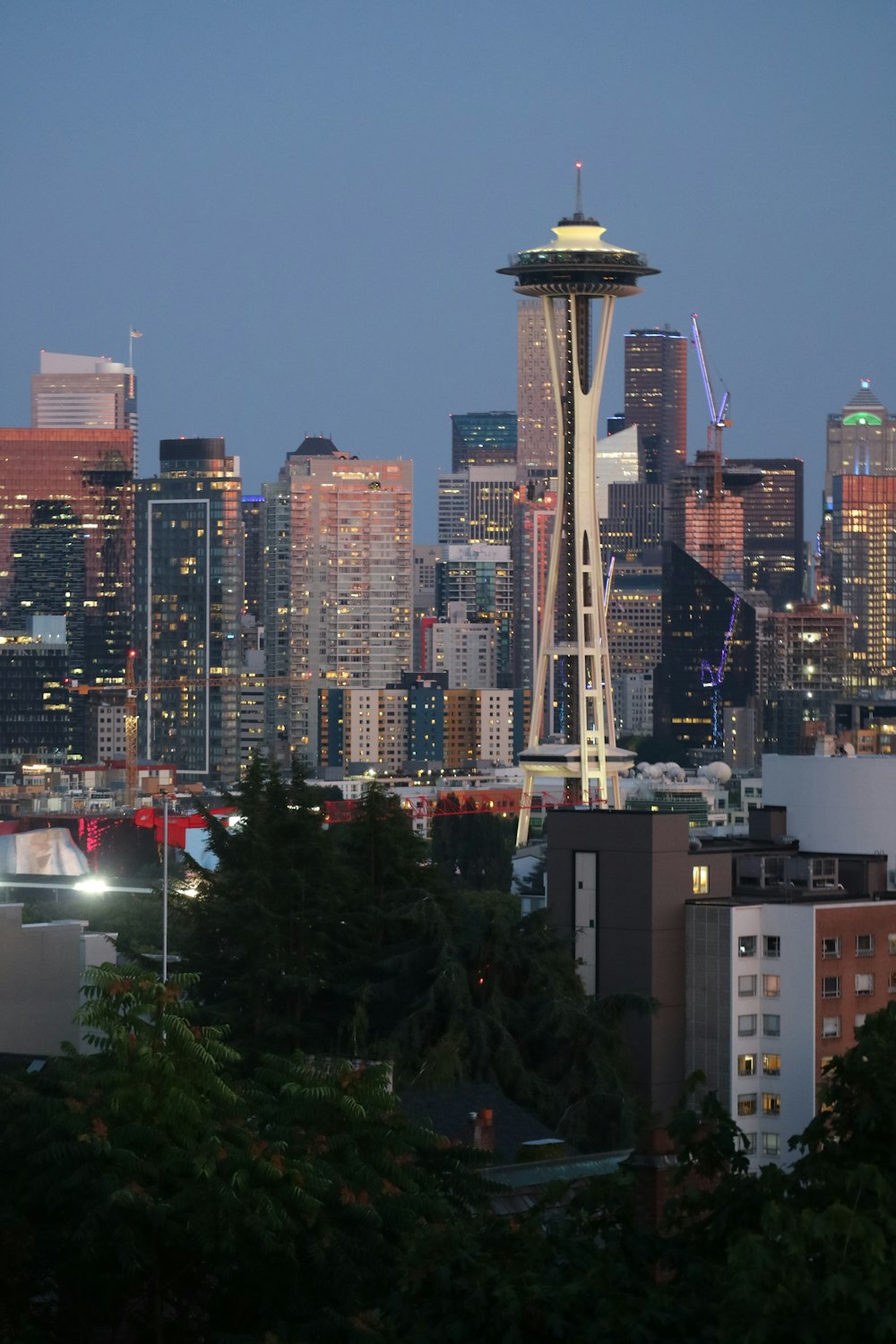 a view of the seattle skyline at night