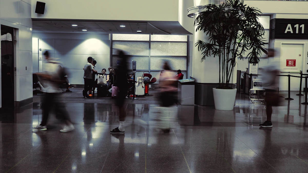 Modern airport terminal with travelers