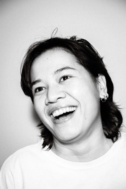 Photo showing a before and after weight loss transformation of a happy individual.