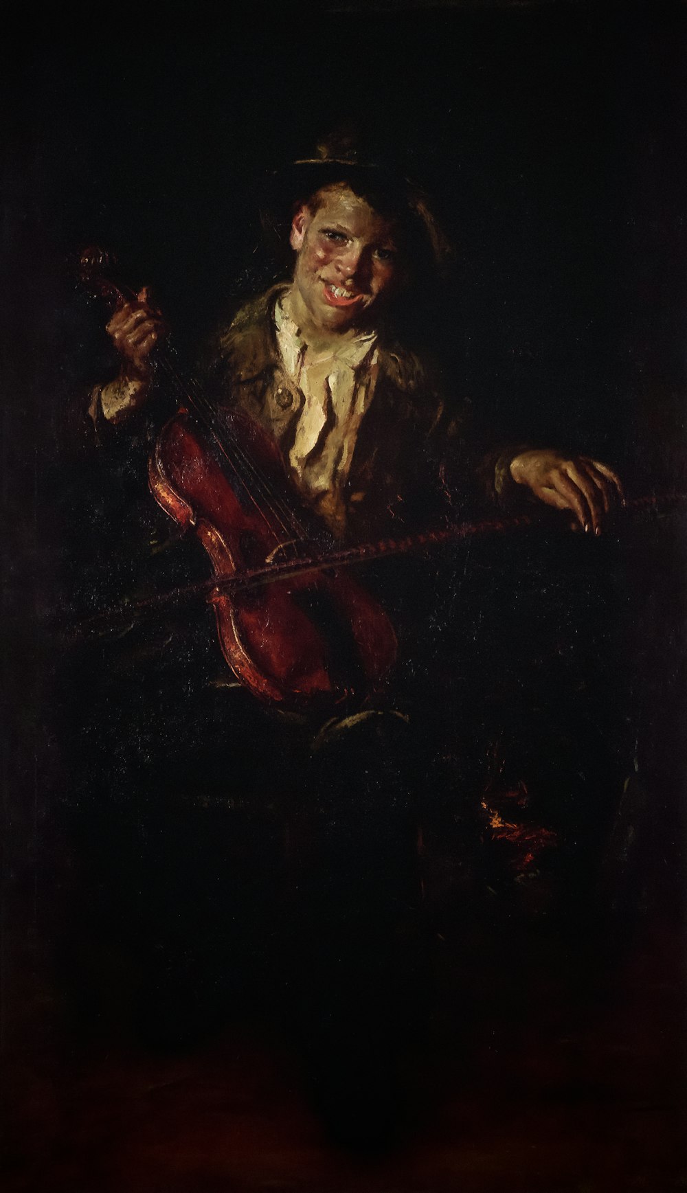 a painting of a man holding a violin