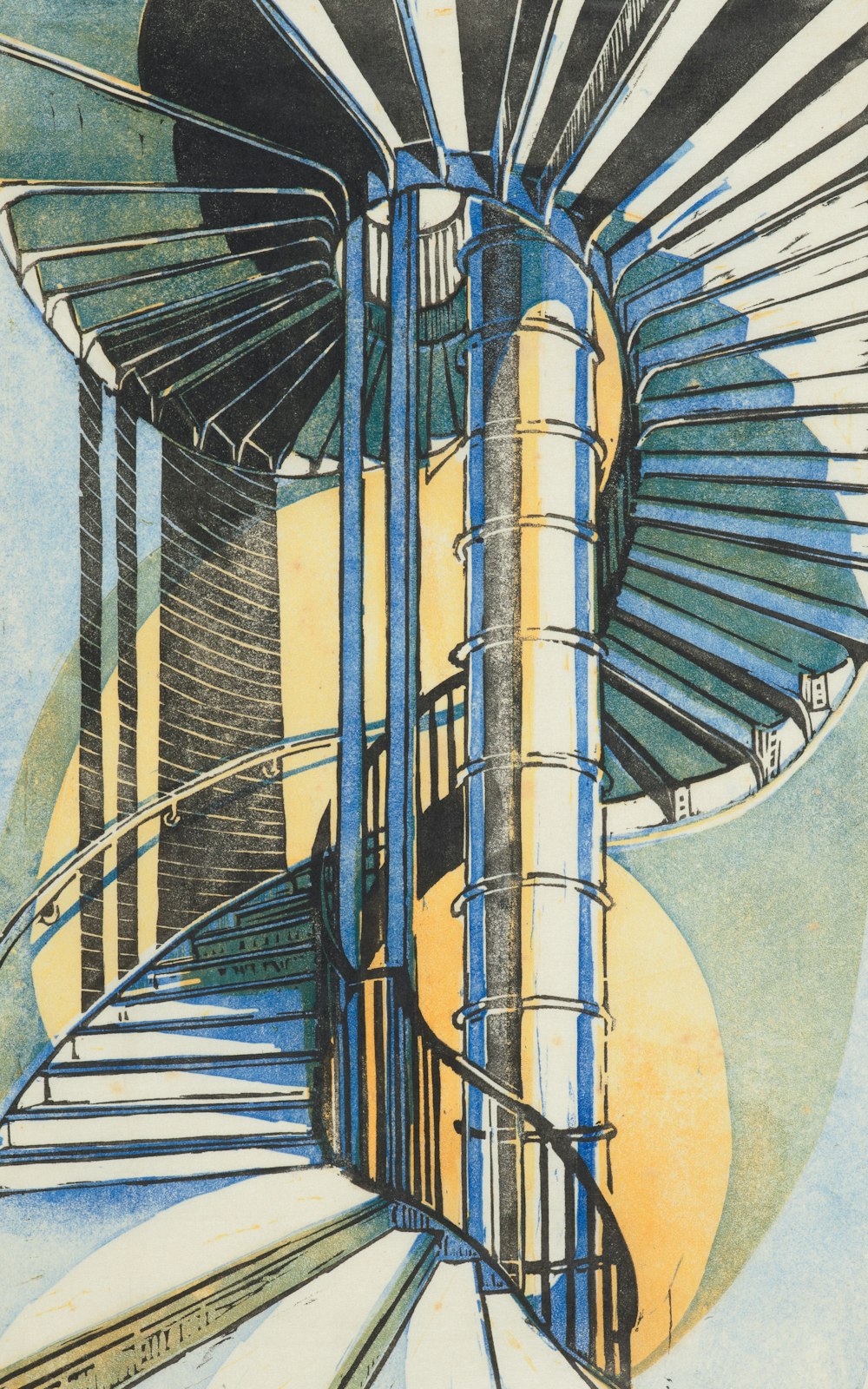 a drawing of a spiral staircase in a building