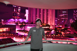 Balcony view overlooking the vibrant Bukit Bintang nightlife from the apartment.