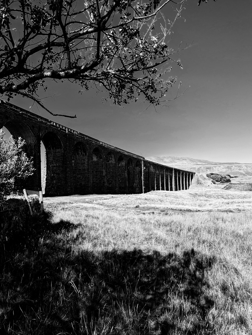 a black and white photo of a bridge