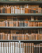 A shelf filled with rare and antique books in the library.