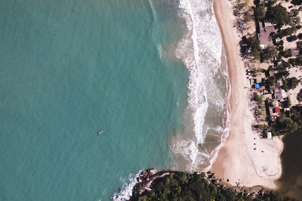 a bird's eye view of a beach and ocean