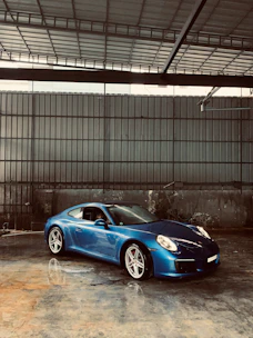 Close-up of a sleek, deep navy blue garage floor epoxy in Vaughan, showcasing industrial-grade finish and durability.