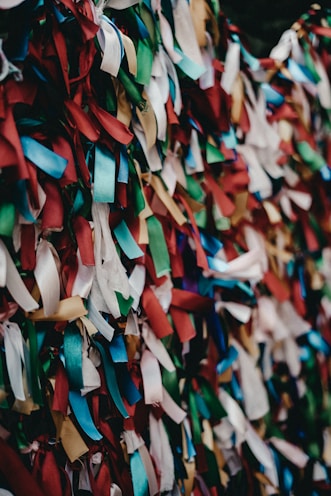 Close-up of decorative ribbons in vibrant colors