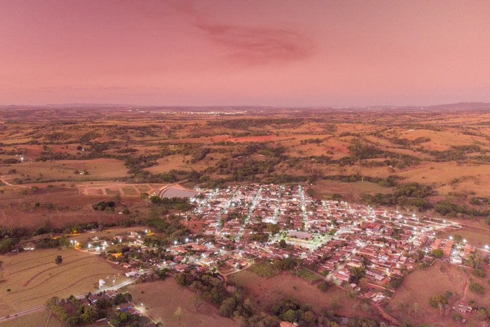 a bird's eye view of a small town