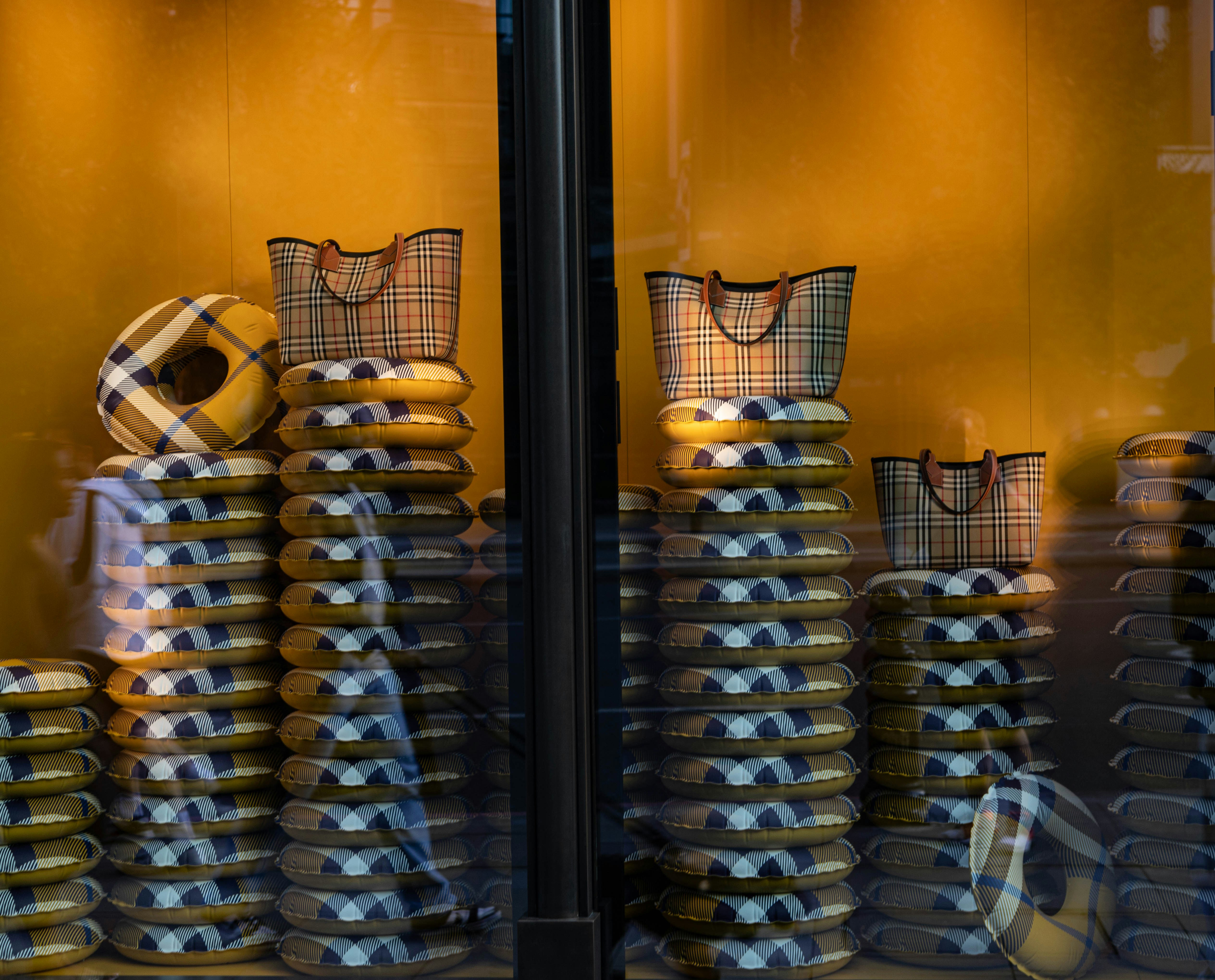 a display case with stacks of stacks of stacks of stacks of stacks of stacks of