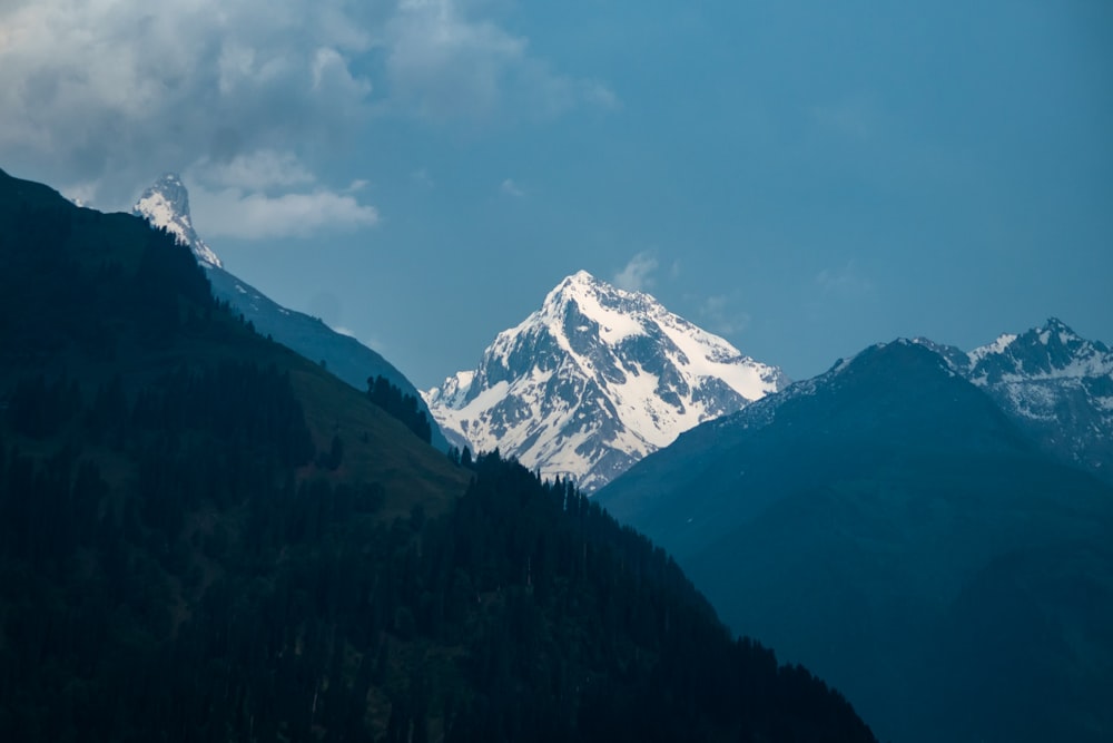 a mountain range with snow capped mountains in the background