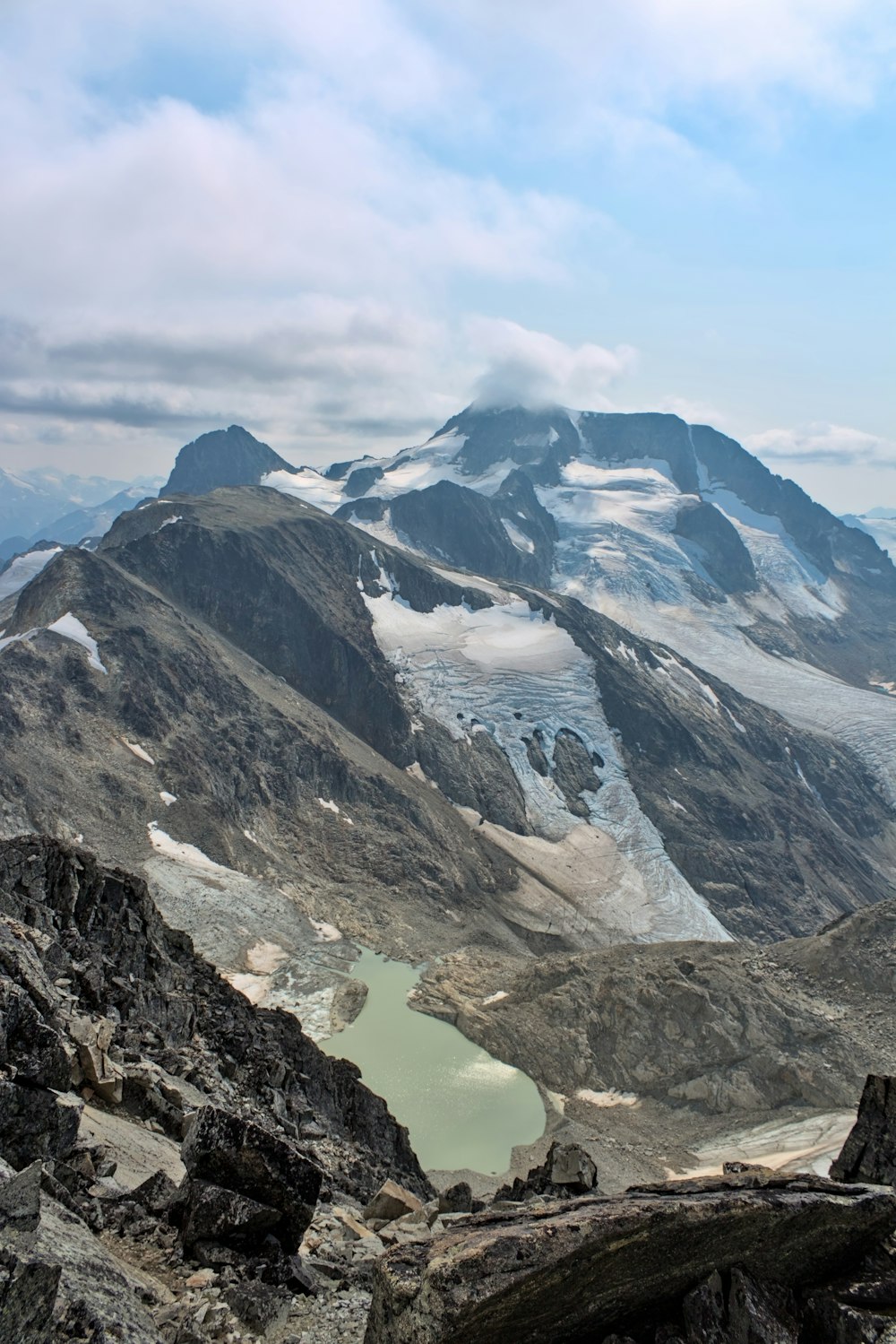 a mountain range with a lake in the middle of it