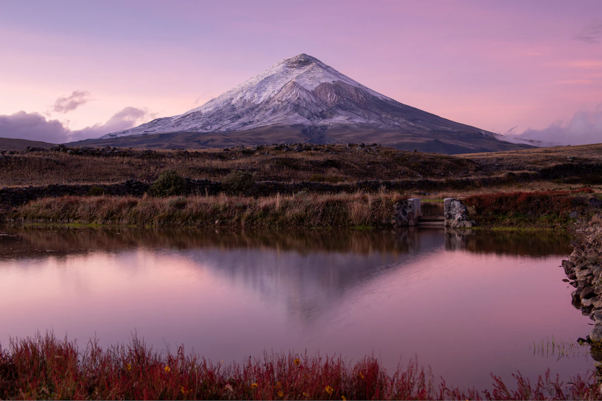 The snow-capped majestic peak of Cotopaxi Volcano near Quito