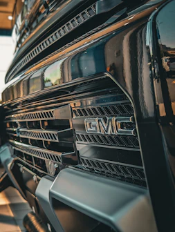 a close up of the grille of a truck