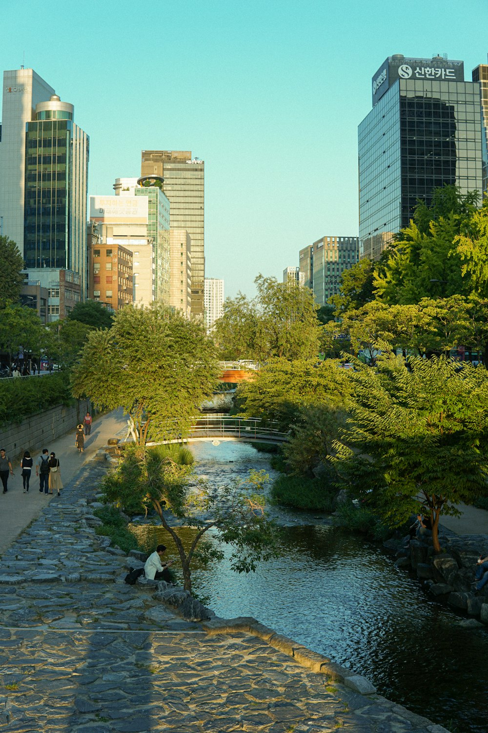 a river running through a city next to tall buildings