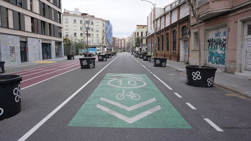 a bike path painted on the side of a street