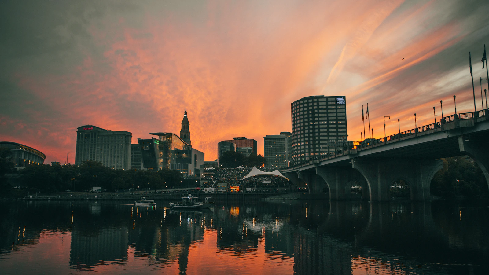 Hartford Connecticut skyline seen across the Connecticut River