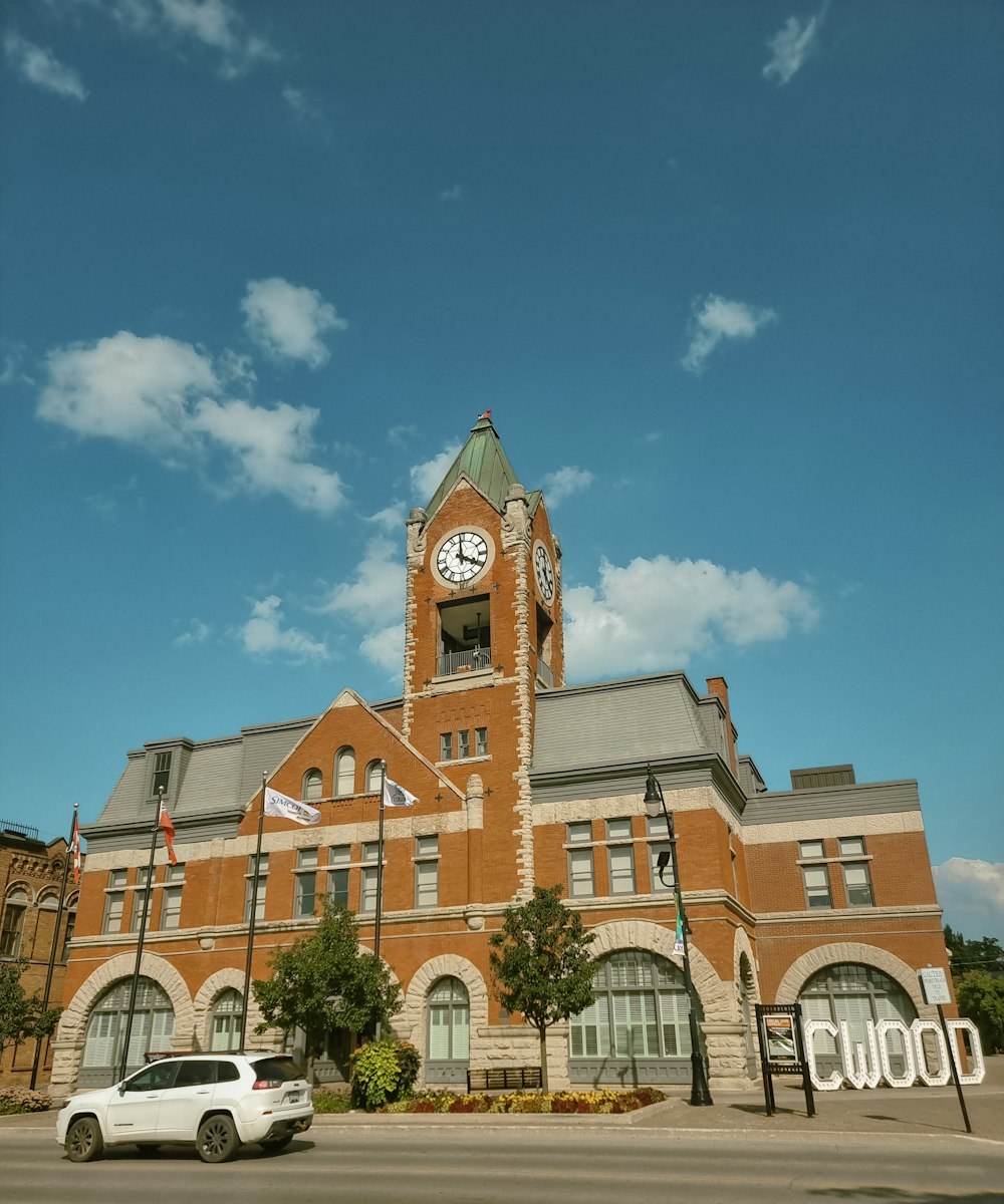 a large building with a clock on the top of it