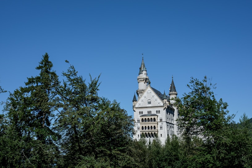 A majestic view of Bishop Auckland Castle standing proudly against a bright sky.