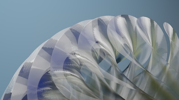 An abstract blue and white layered background with subtle animation hints.