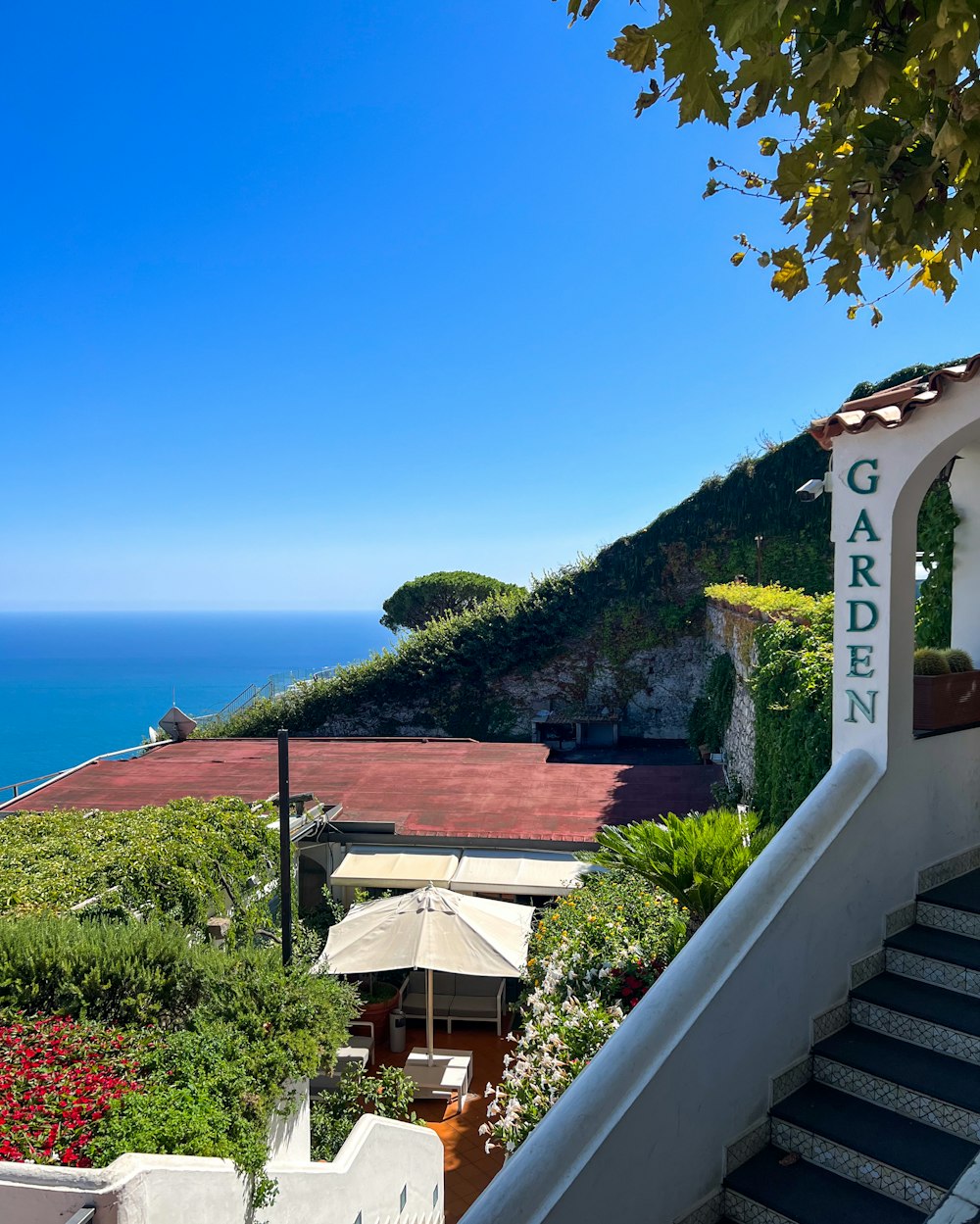 a view of the ocean from the top of a hill