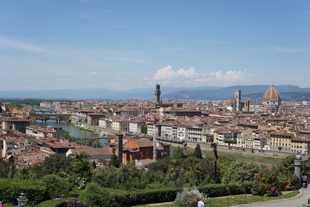 a view of a city with a river running through it