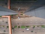 An aerial view of a smart charging road with vehicles.