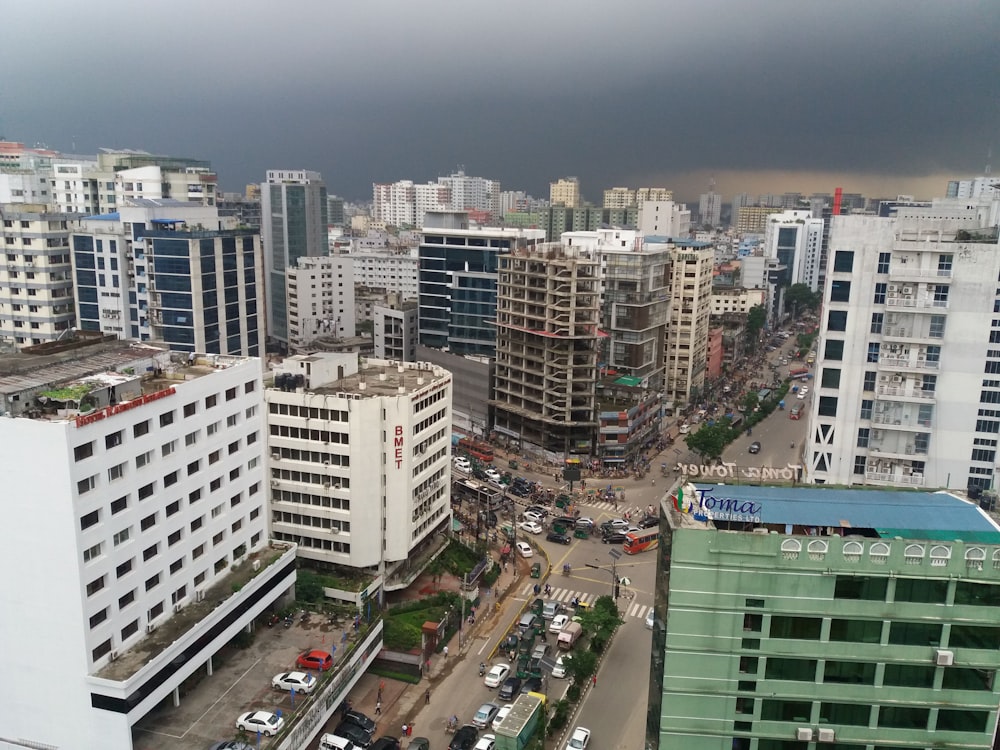 a view of a city from a tall building