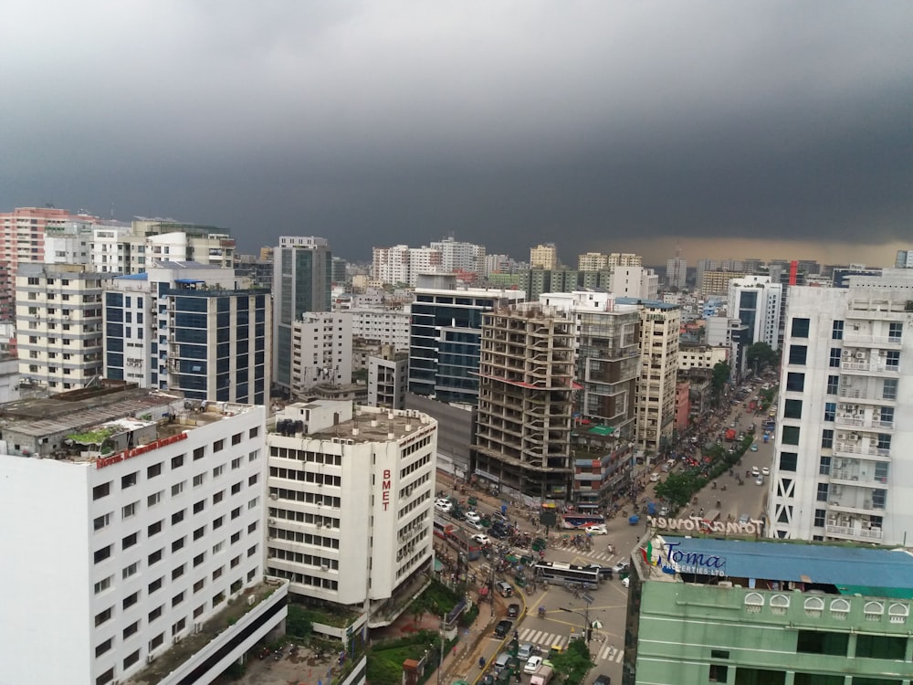 a view of a city from a tall building