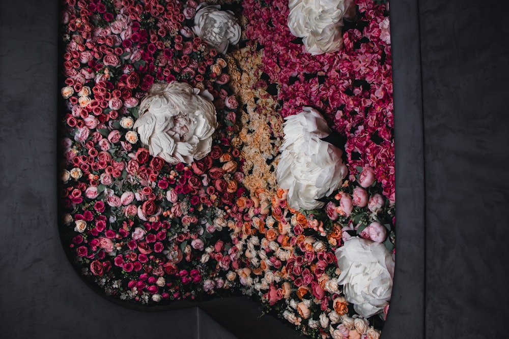 a large piece of art made out of flowers