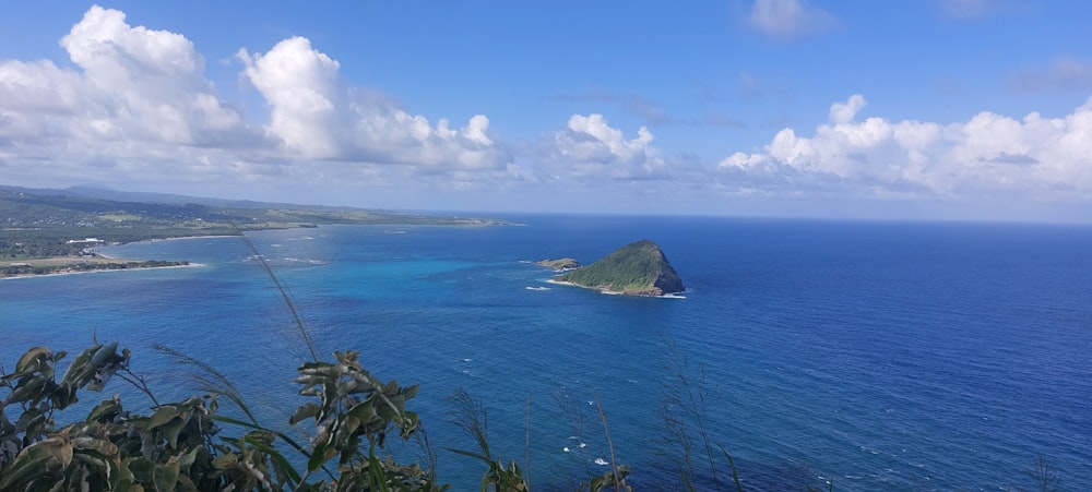 a view of the ocean from a hill