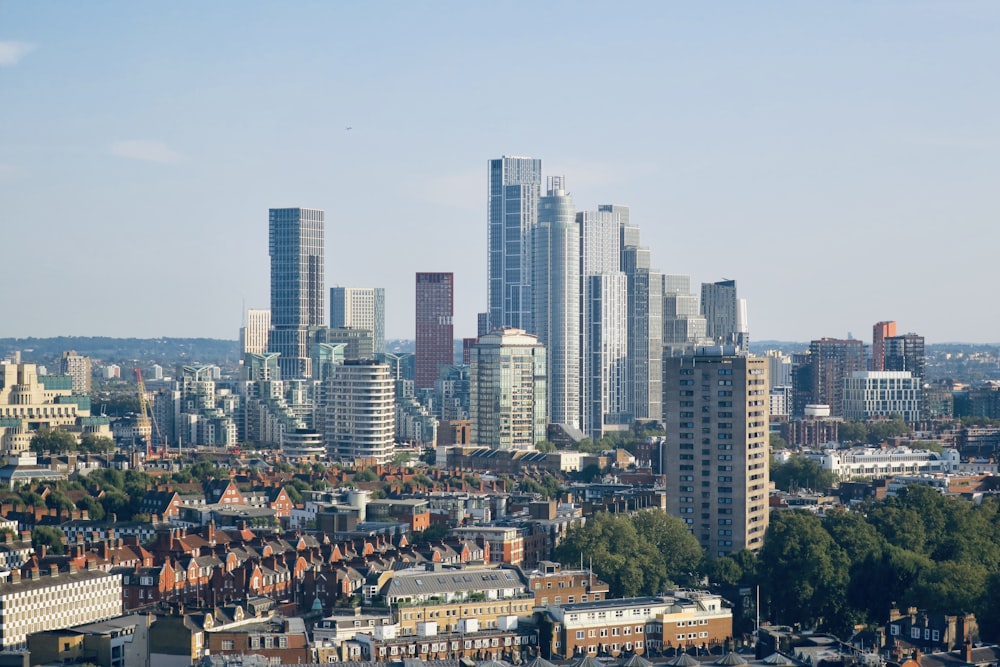 a view of a city with tall buildings