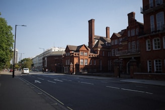 Quiet street view featuring minimalistic urban homes in daylight