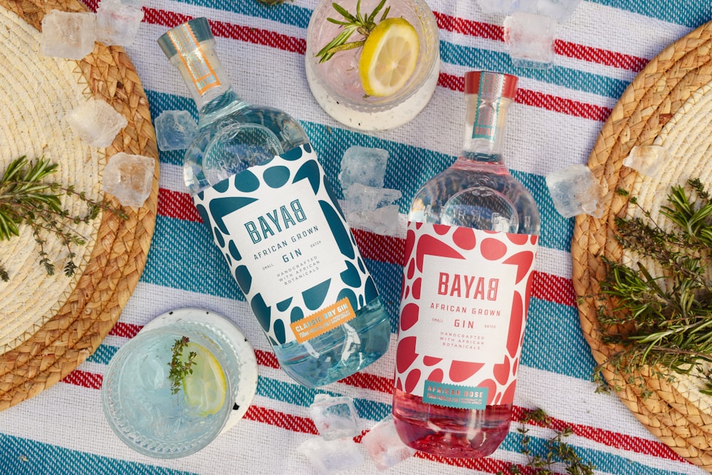 a bottle of baya gin on a table