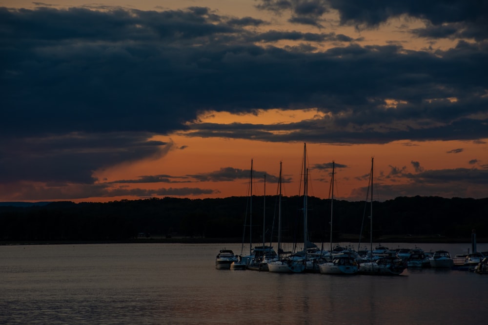 a group of boats floating on top of a body of water