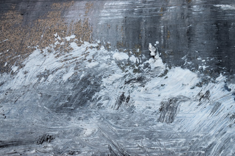 a painting of snow and ice on a wall