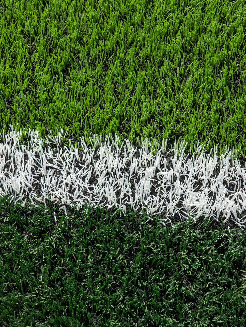 a close up of a grass field with white lines