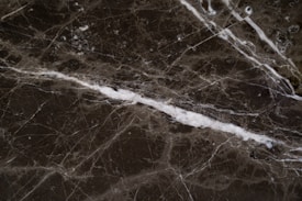 A close-up view of a dark marble surface featuring intricate white veining patterns. The texture appears smooth with a glossy finish. The marble displays a natural, earthy color palette.