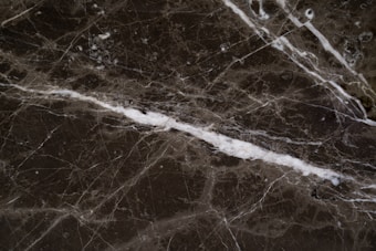 A close-up view of a dark marble surface featuring intricate white veining patterns. The texture appears smooth with a glossy finish. The marble displays a natural, earthy color palette.