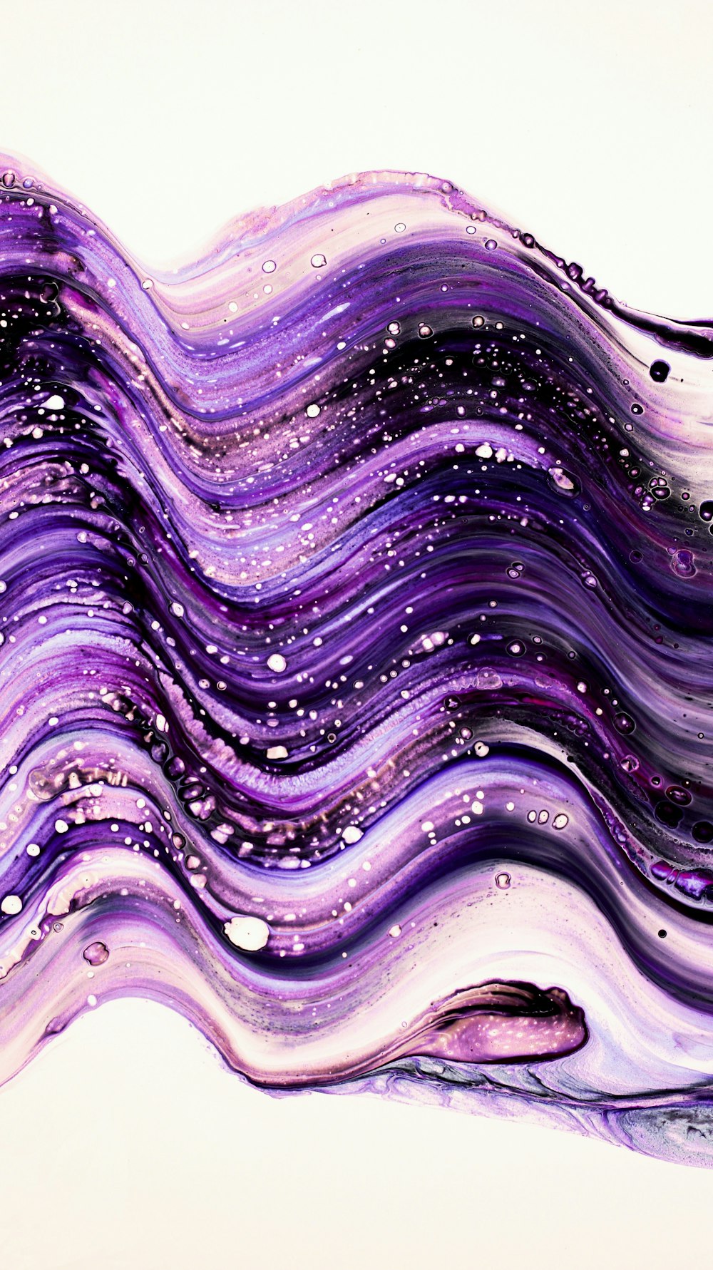 a painting of purple and white waves with bubbles