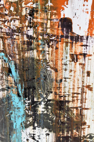 A striking close-up of a vibrant abstract painting by an asho award winner, showcasing bold brushstrokes and rich colors.