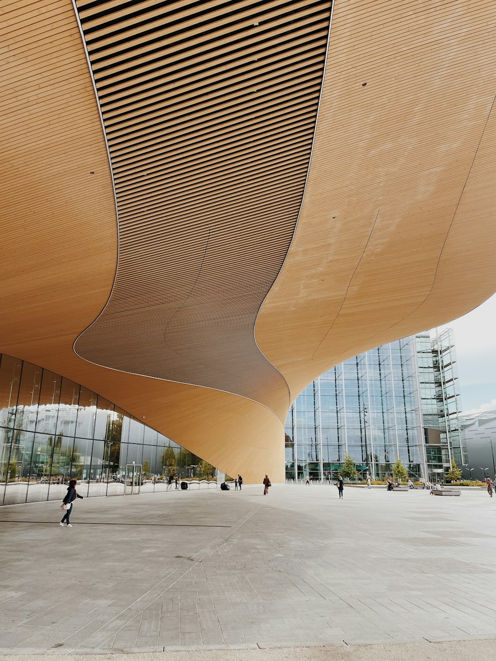 a large building with a long wooden roof