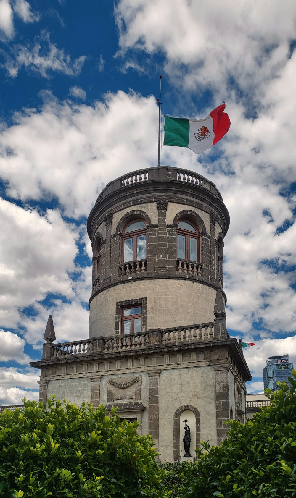 a building with a flag on top of it