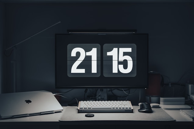 A warm, inviting workspace with a calendar and clock symbolizing smart time management.