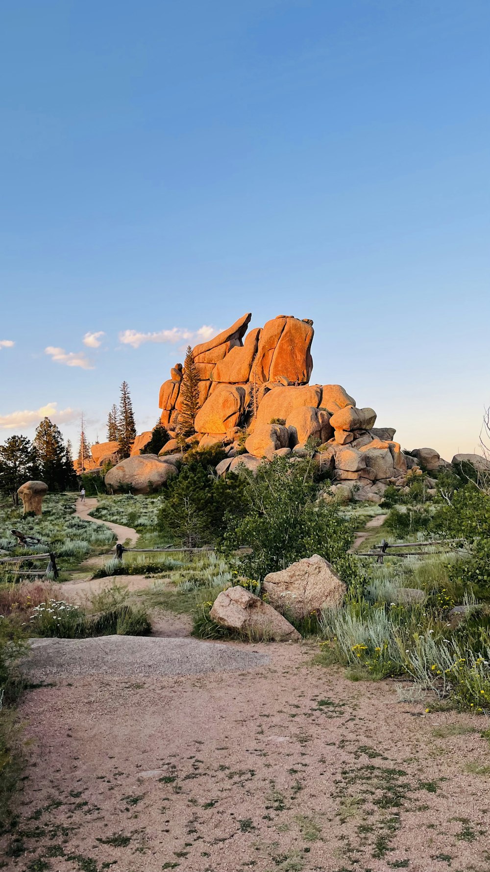 a large rock formation in the middle of a field