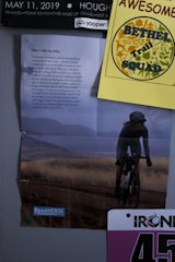 Race day schedule pinned on a bulletin board with handwritten notes.