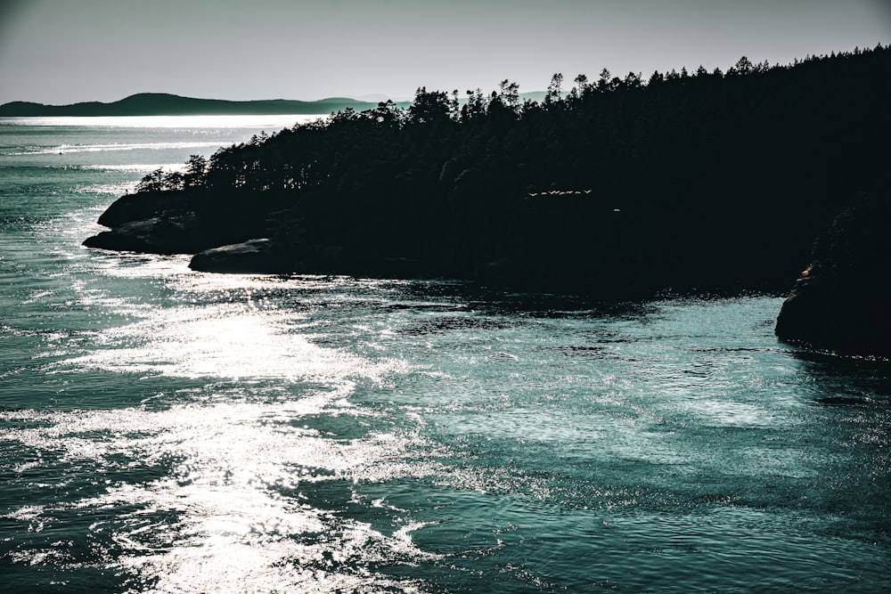 a black and white photo of a body of water